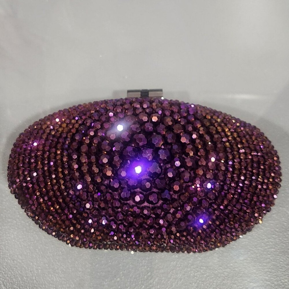 💥GLAM & SEXY!💥VINTAGE Caché Luxurious Sparkly Aubergine Purple Crystal Clutch - Picture 10 of 15